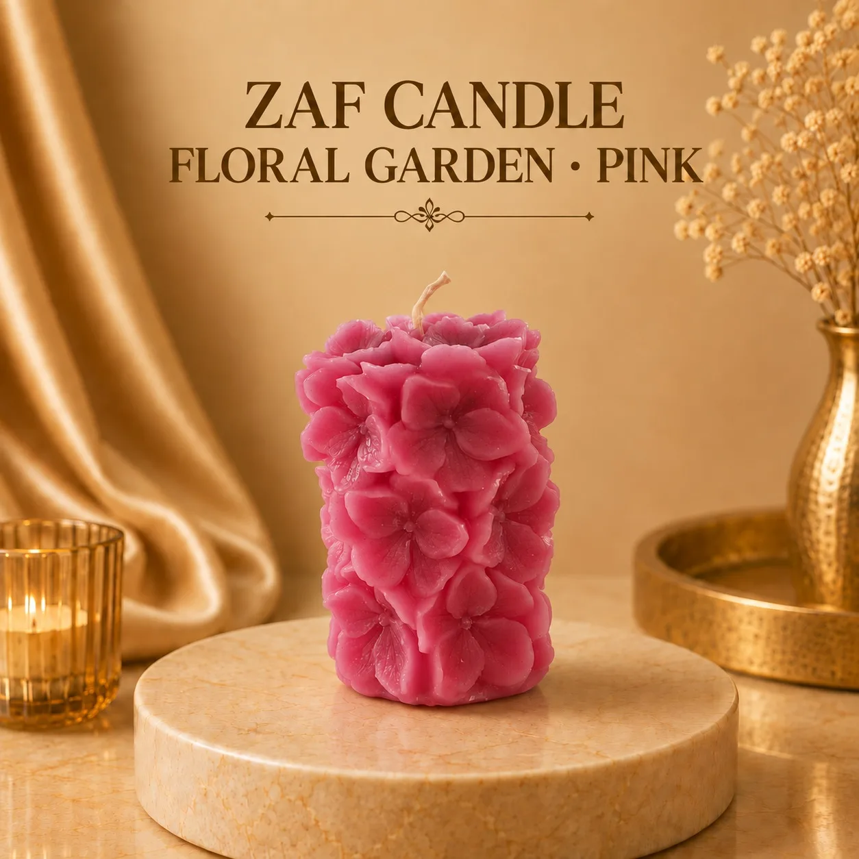 Floral Garden Candle Pembe