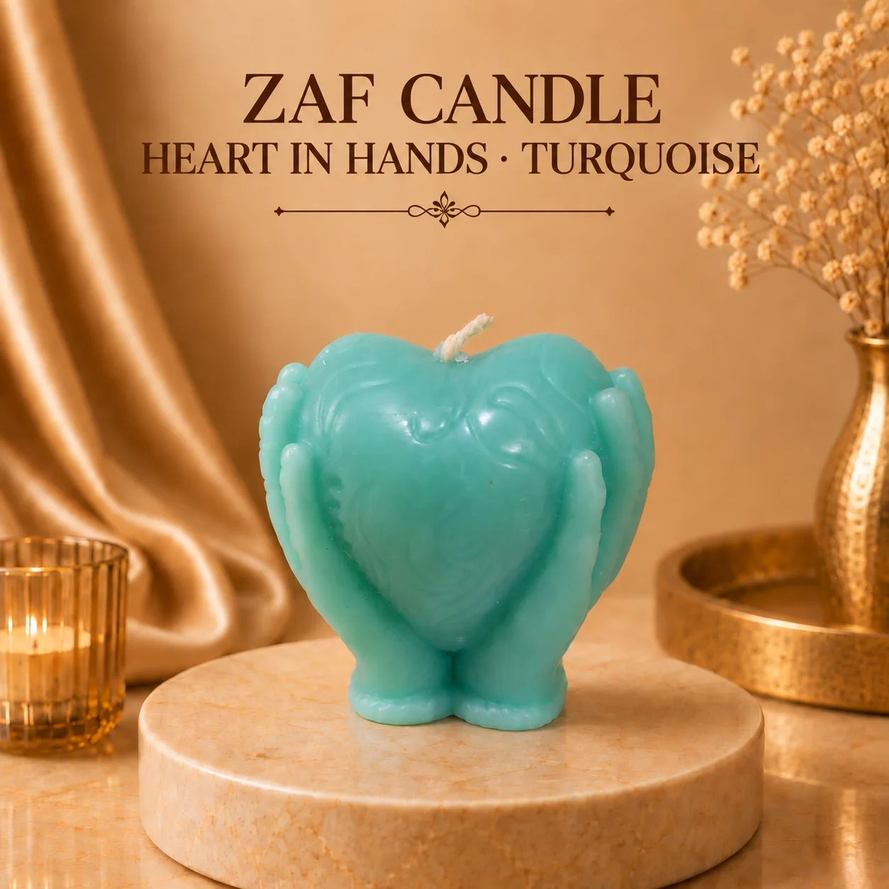 Heart in Hands Candle Turkuaz