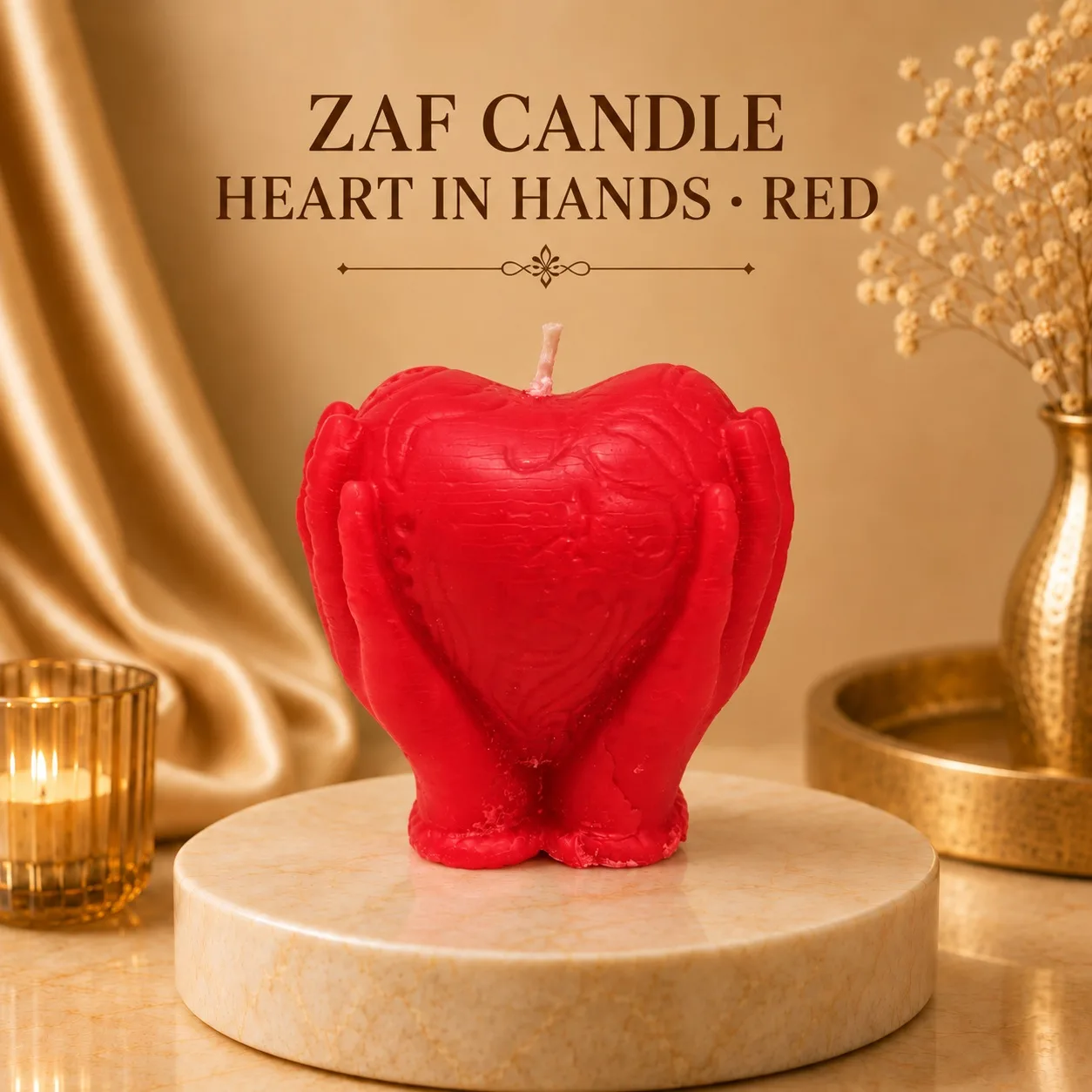 Heart in Hands Candle Kırmızı